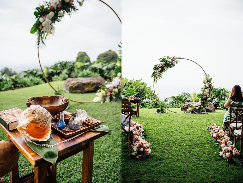photos of Hawaii wedding ceremony details