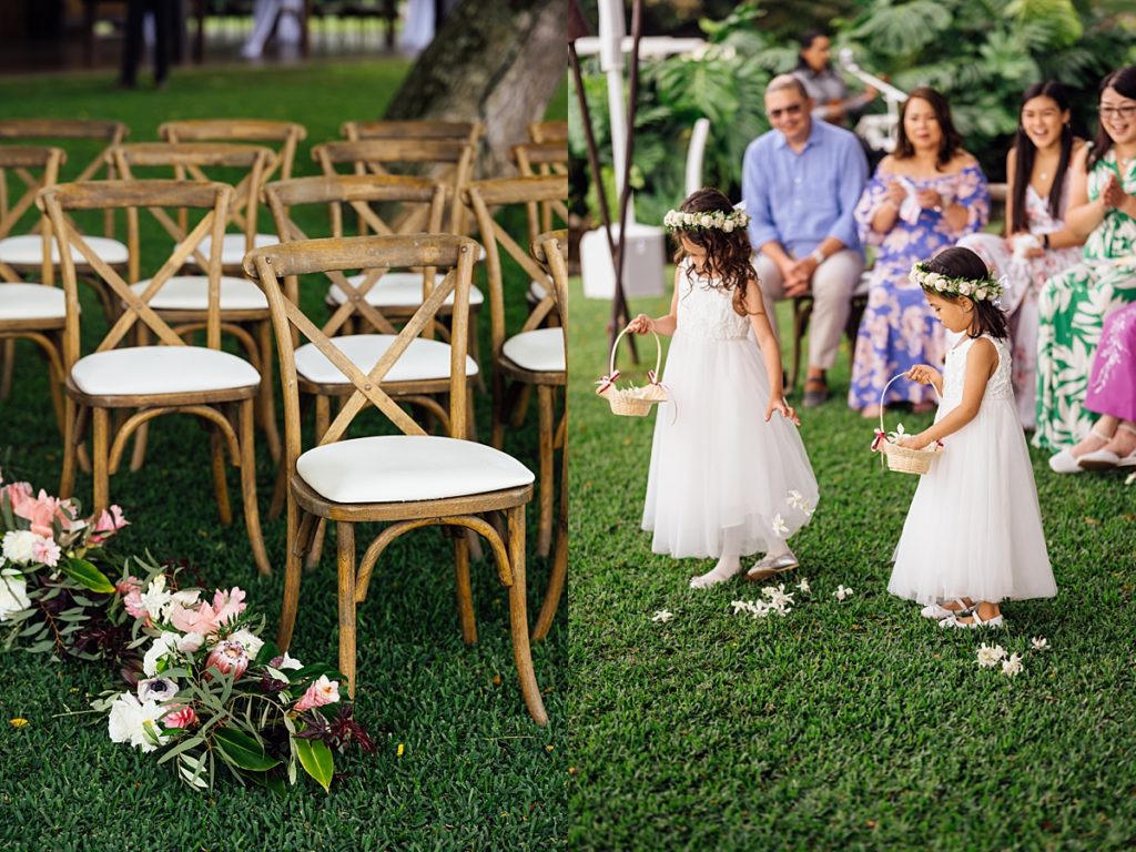photo of ceremony set-up and flower girls during a Hawaii wedding