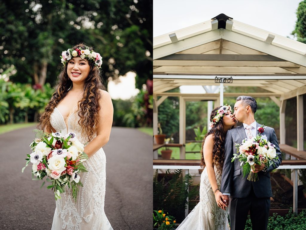 photos of the beautiful bride and the couple during their Big Island wedding