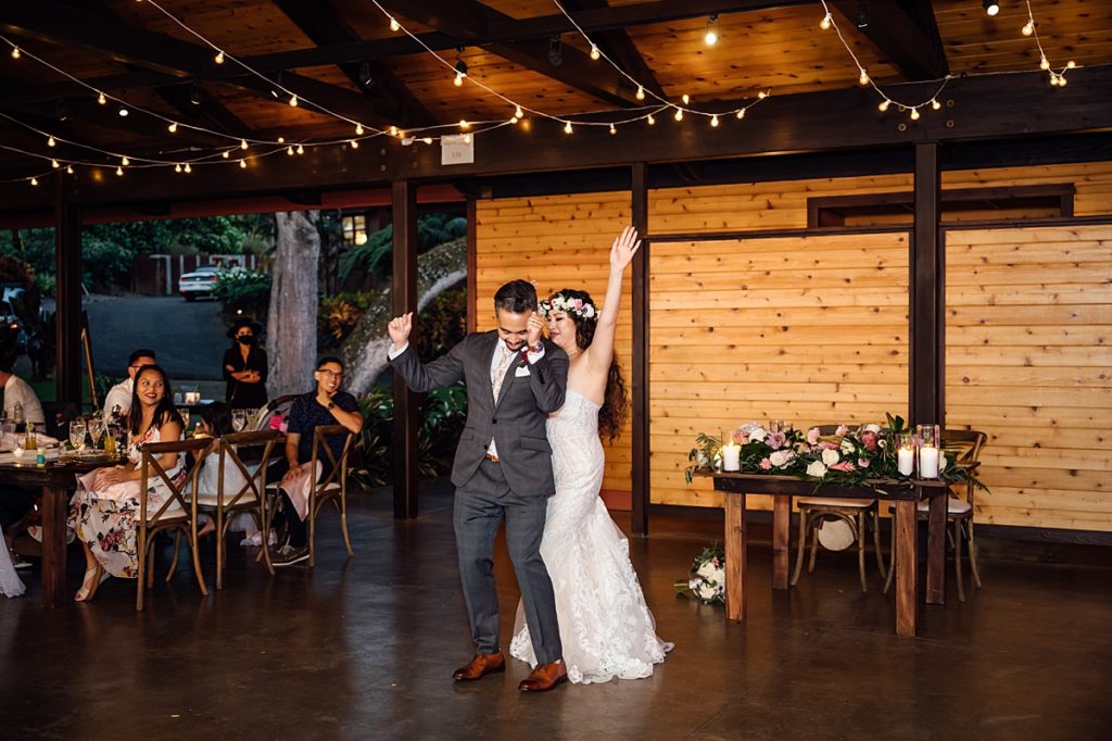 bride and groom dancing during their Hawaii wedding reception