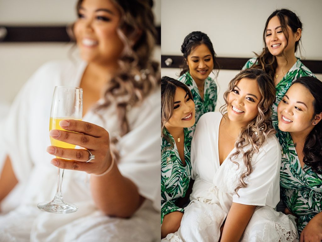 bride's gorgeous ring and her bridesmaids during her Hawaii wedding