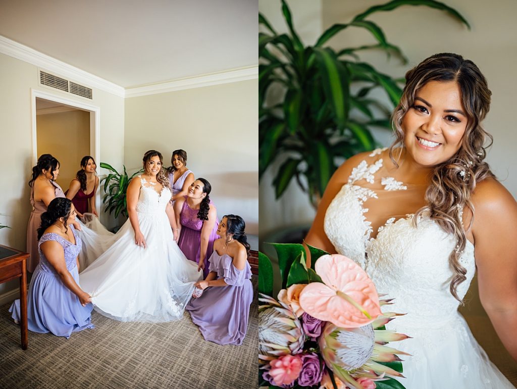 bride with her bridesmaids at the hotel