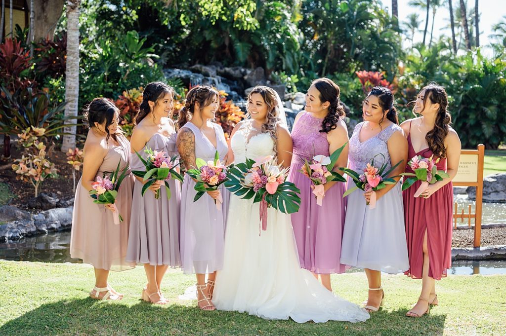 bride and her bridesmaids during her Hawaii wedding
