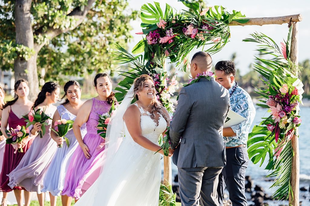 photo of the happy bride during her Hawaii wedding ceremony