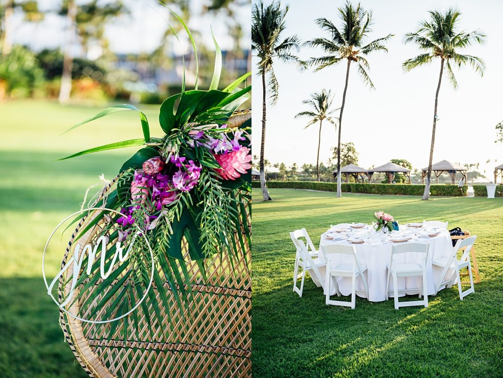 wedding reception table set up at Fairmont Orchid