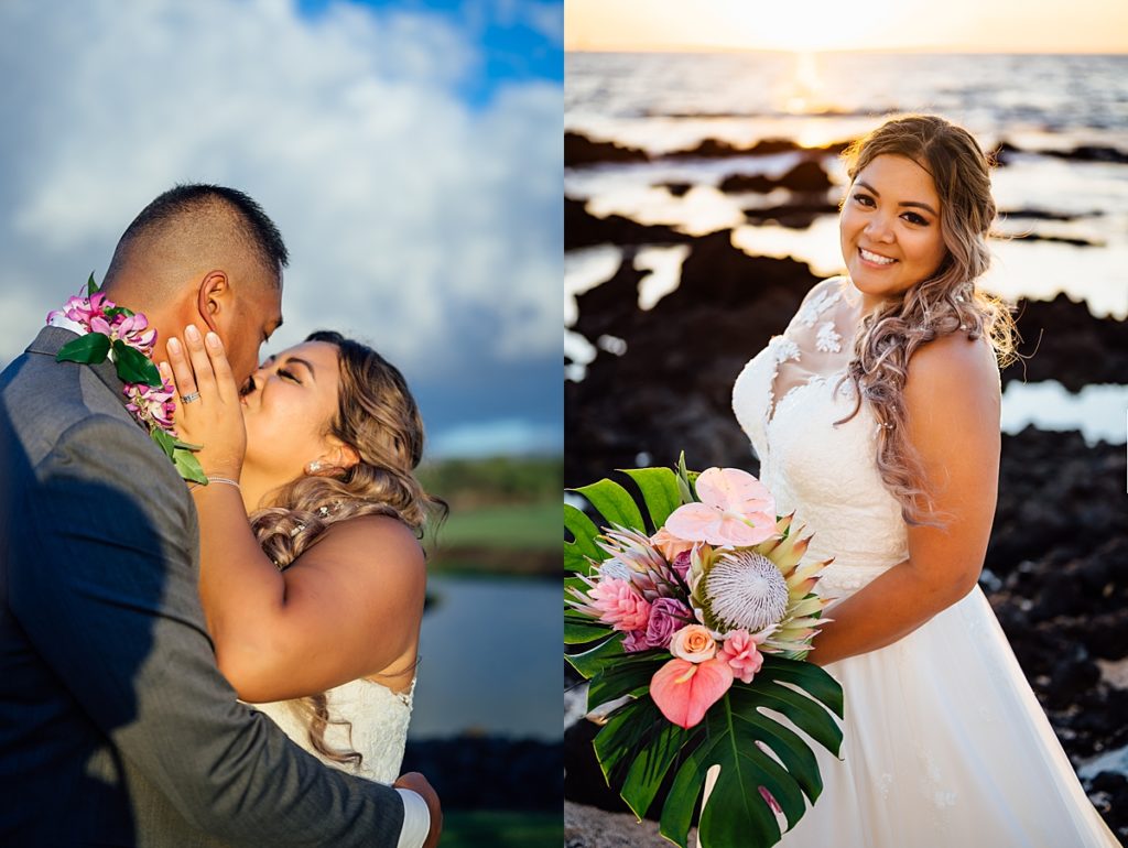 photo of the couple and the beautiful bride during their Hawaii wedding
