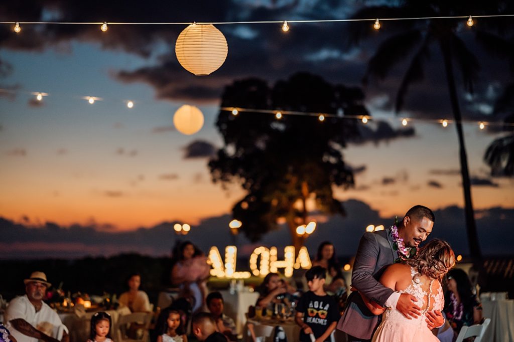 bride and groom first dance during their Hawaii wedding