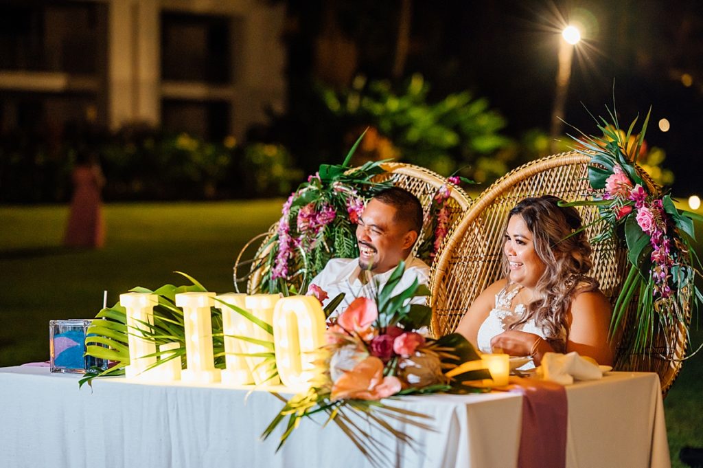 happy couple during their wedding reception at Fairmont Orchid