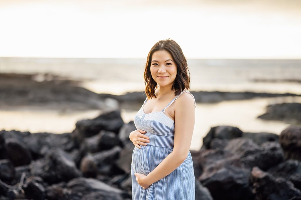 lovely pregnant lady at the beach by Hawaii photographer