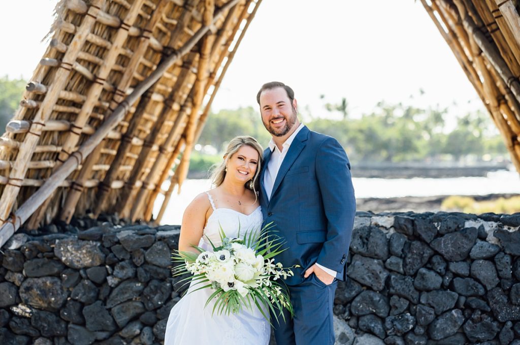 beautiful portrait of the bride and groom at Mauna Lani