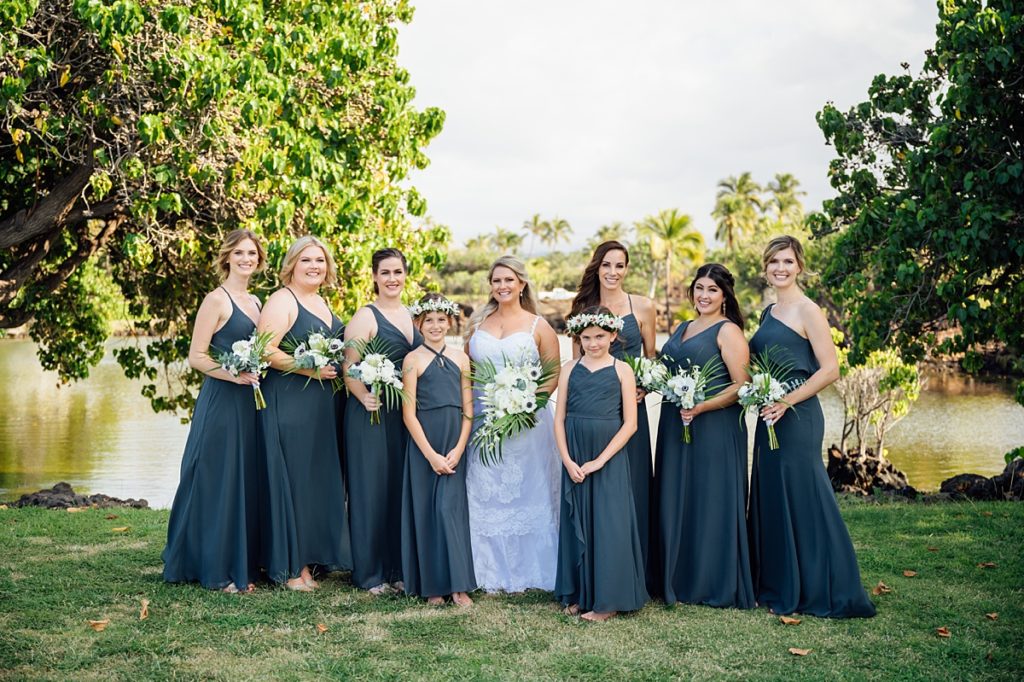 bride with her bridesmaids and flower girls during her Big Island wedding