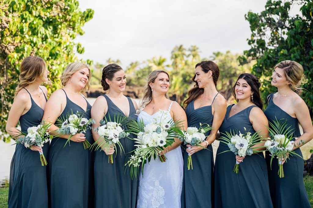 beautiful smiles of the bride and her bridesmaids during her Big Island wedding
