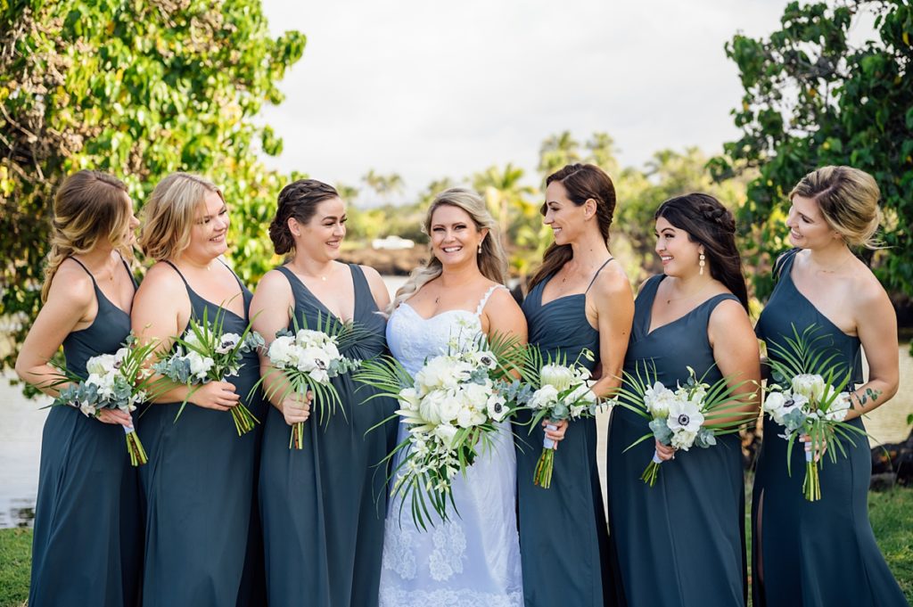 beautiful smiles of the bride and her bridesmaids during her Big Island wedding