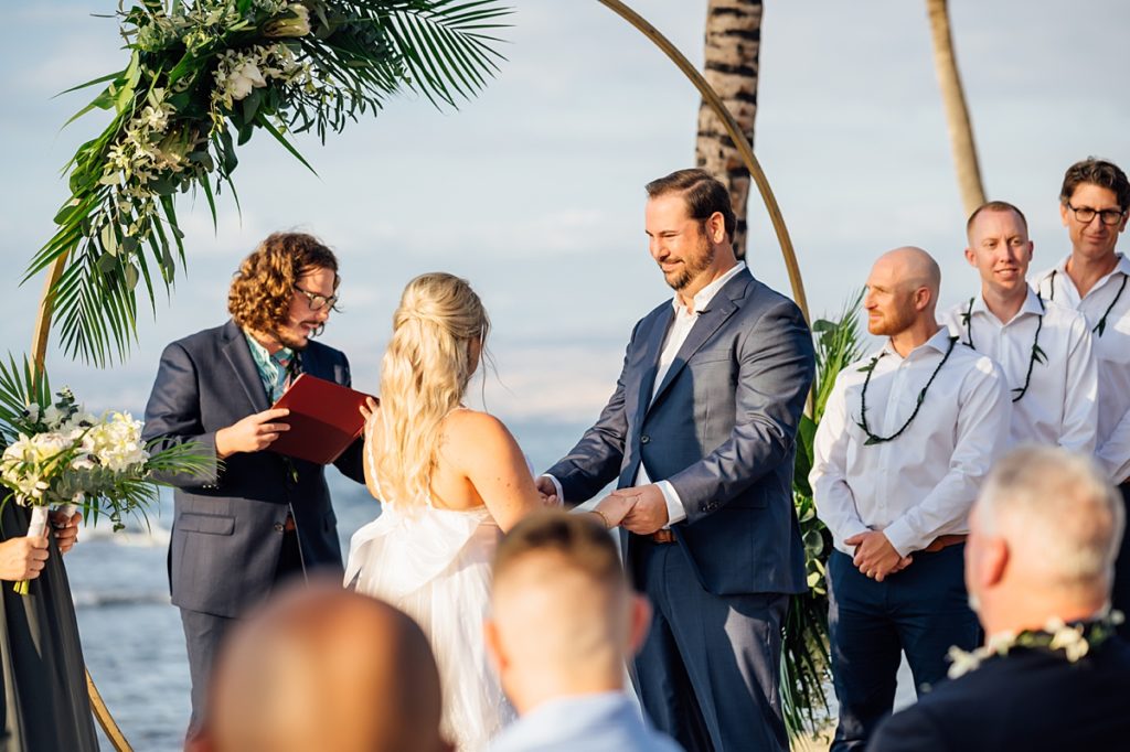happy groom during a Big Island wedding ceremony