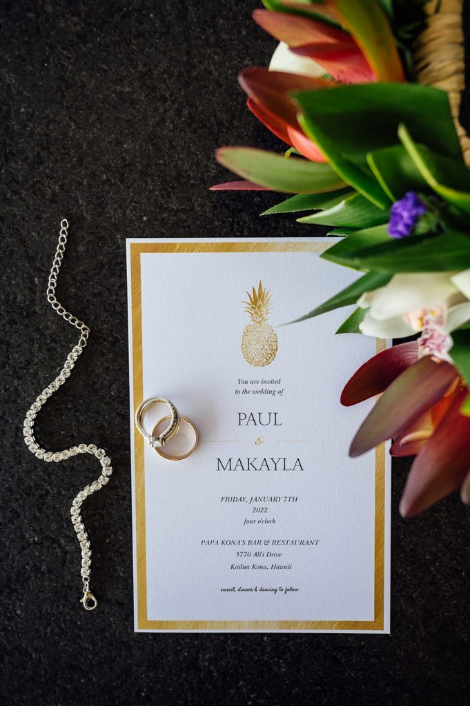 jewelry and invitation during a Big Island wedding