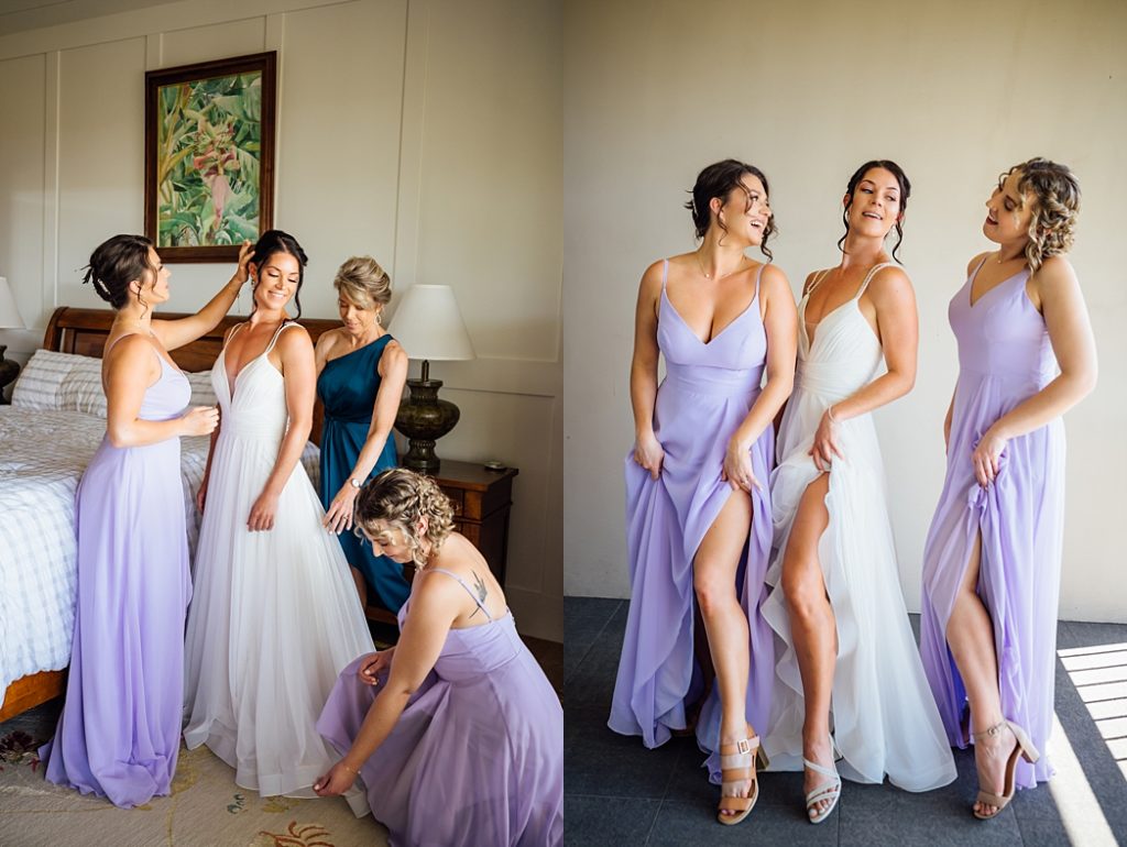 bride with her bridesmaids getting ready by wedding photographer