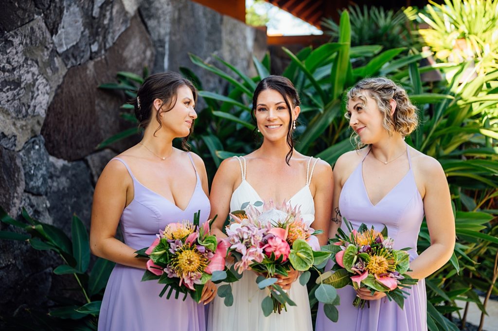 bride and bridesmaids with their bouquets on the Big Island