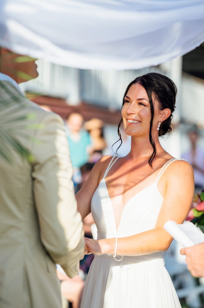 happy bride during the wedding ceremony at Big Island
