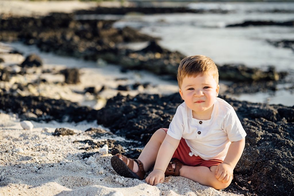 adorable boy by Hawaii photographer on the Big Island beach