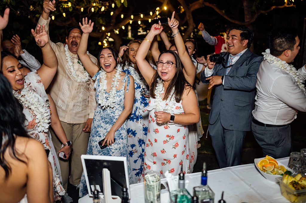 guests having fun at a wedding reception at Royal Kona