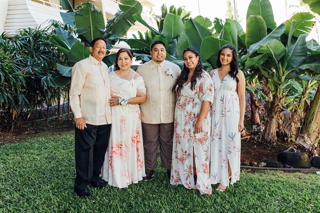 groom with his family at Royal Kona on Big Island