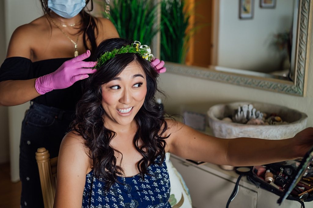 bride getting ready for her Hawaii wedding