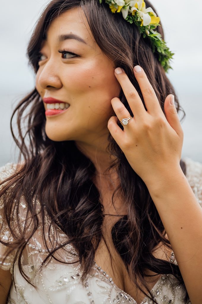 the beautiful bridal ring during her Hawaii wedding