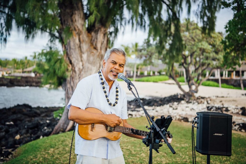 the ukelele player during a Hawaii wedding