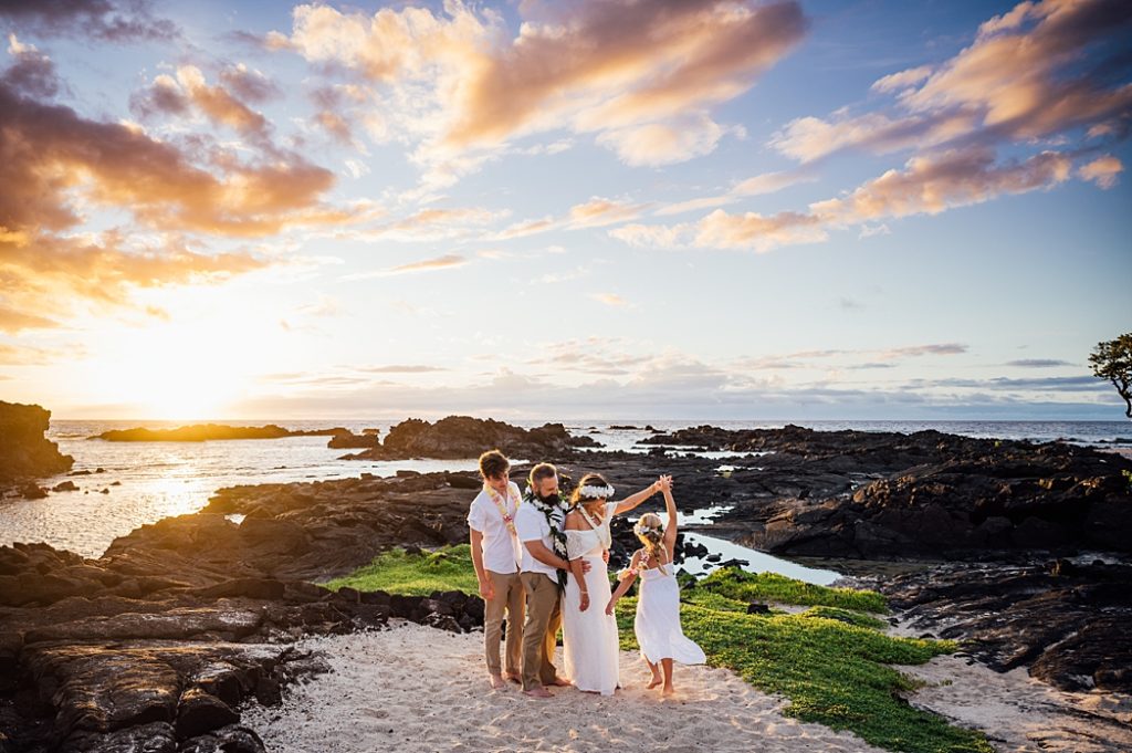 happy moments of the family at Hawaii beach