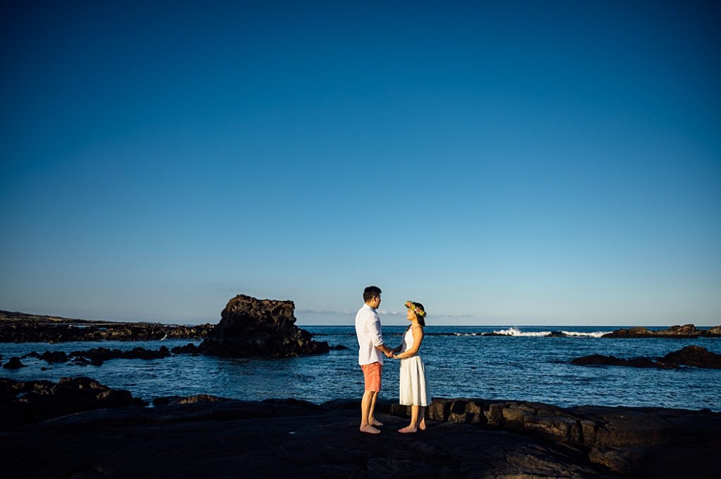 blue skies during the couple's Hawaii engagement