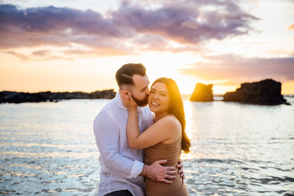 sweet moments of the couple during their engagement sunset session