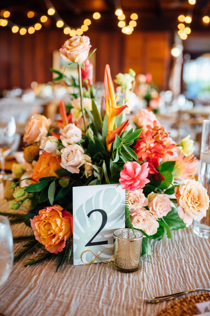 beautiful florals during a wedding reception in Hawaii