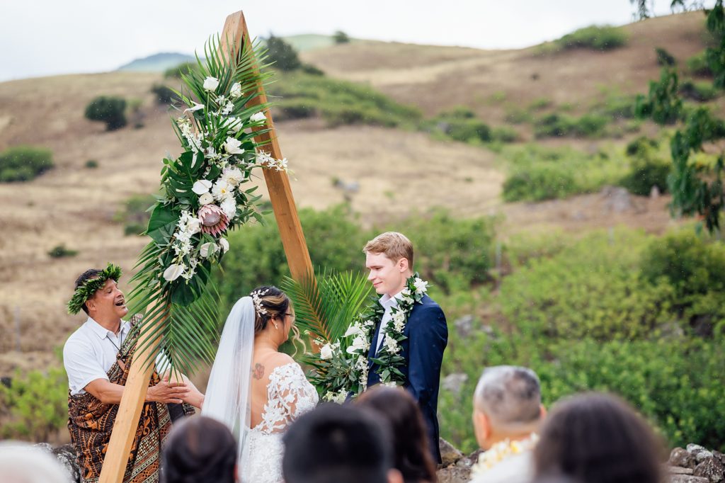 bride and groom during their Hawaii wedding ceremony
