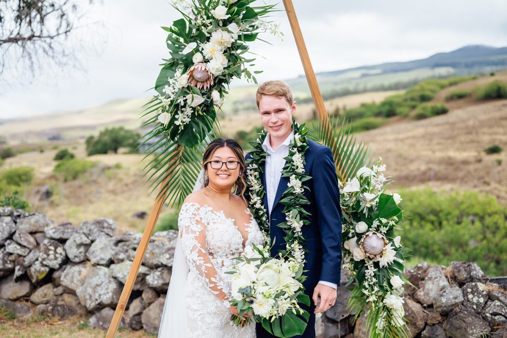 bride and groom during their Big Island wedding at Anna Ranch