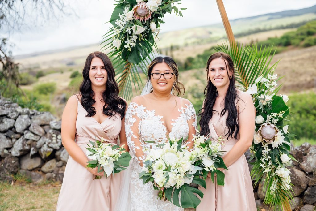 bride with her bridesmaids during her Big Island wedding