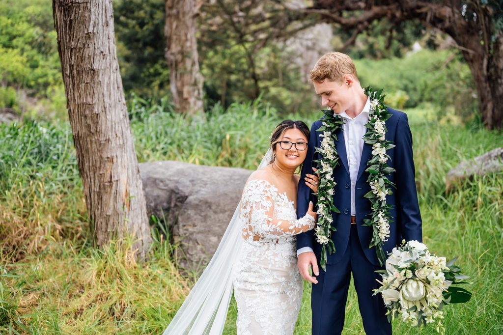 happy bride and groom during their Big Island wedding