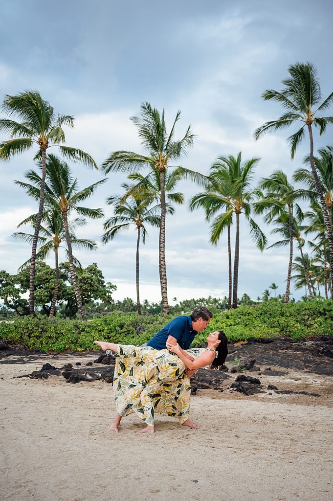 beautiful engagement photo of the couple around coconut trees